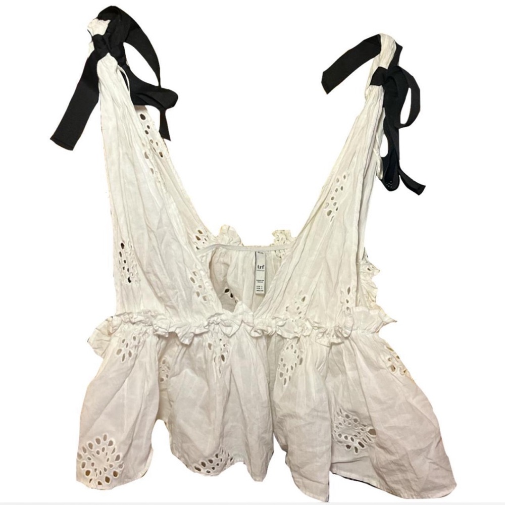 Zara White Camisole with Black Ribbon Straps